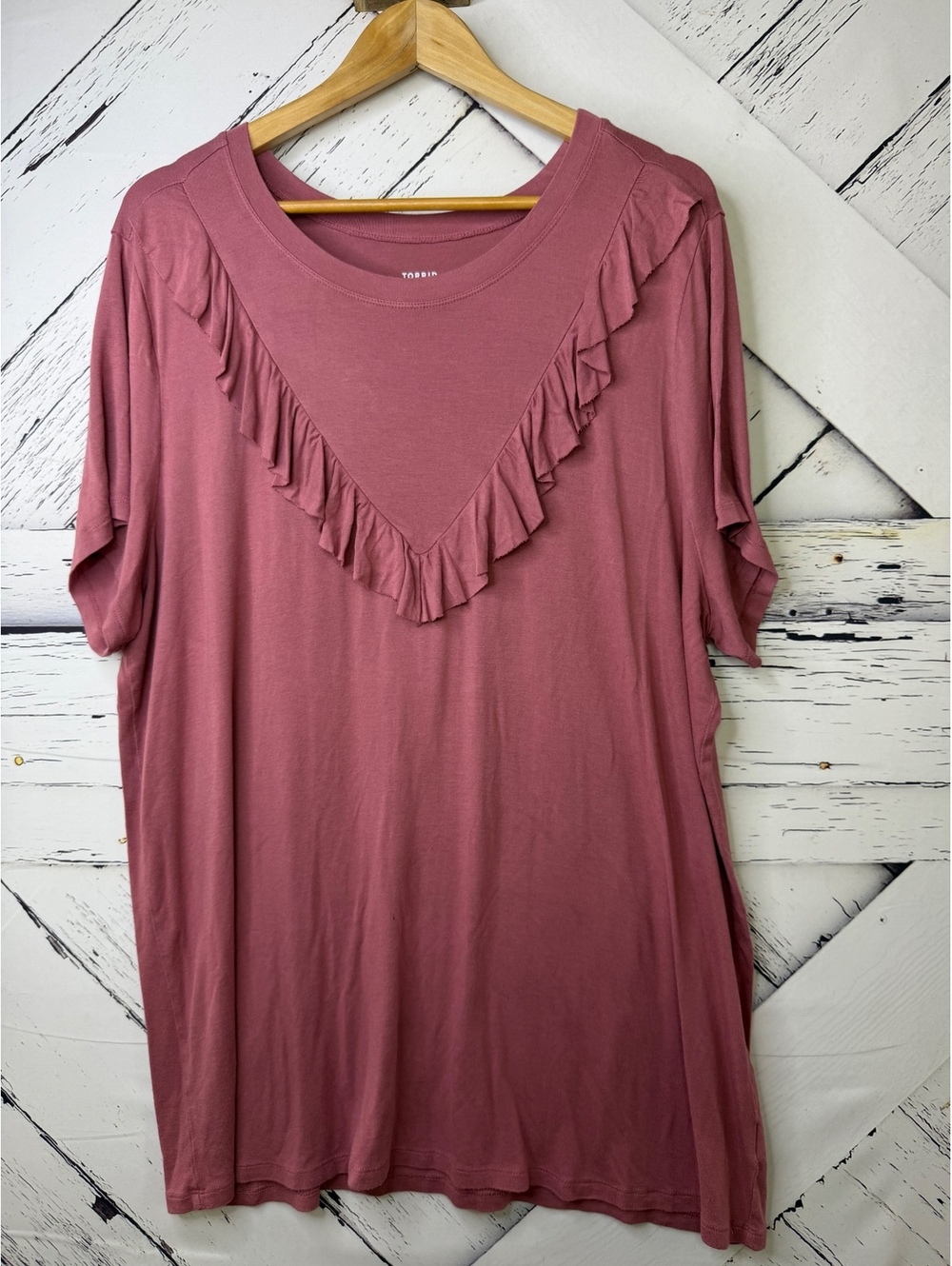 Torrid Super Soft Ruffled V Yoke Fairycore Boho Y2K Mauve Pink  Top Women’s 3X